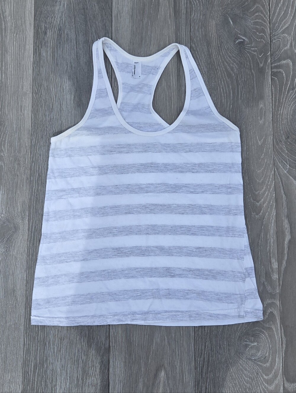 American Apparel White and Light Gray Striped Racerback Tank
